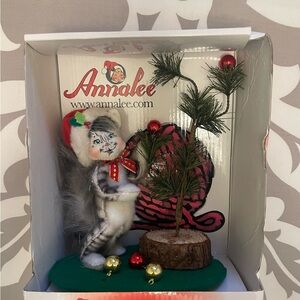 Annalee Trim a Tree Kitty with Mini Pine Tree and Red Ornaments